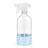 Rionisor botella spray de vidrio azul, ideal para soluciones de limpieza caseras.
