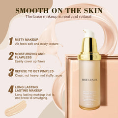 Rise Luxus Ultrablend texture swirl showing lightweight formula and natural-looking finish.