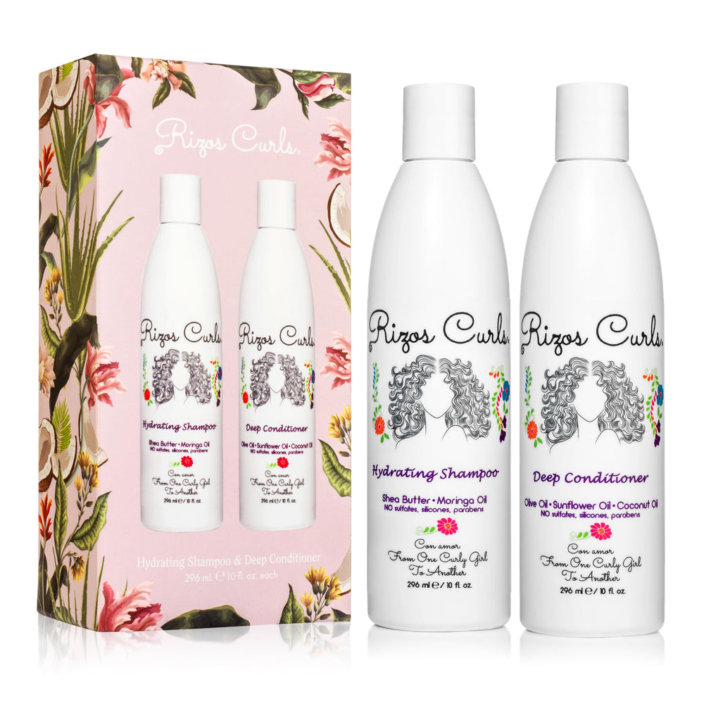 Rizos Curls champú hidratante en botella, rizos suaves y brillantes.