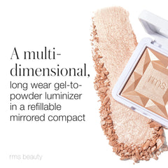 RMS Beauty Hydra Dew Luminizer, aplicación en pomulos, realza luz natural.