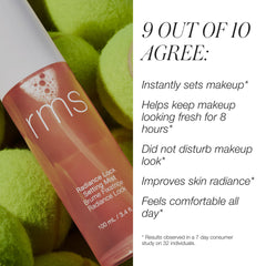 RMS Beauty Radiance Lock Setting Mist pulverizacion rapida facilita retoques instantaneos.