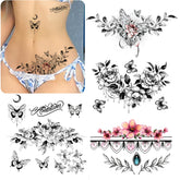 ROARHOWL tatuaje temporal con flores 3D realistas para el torso.