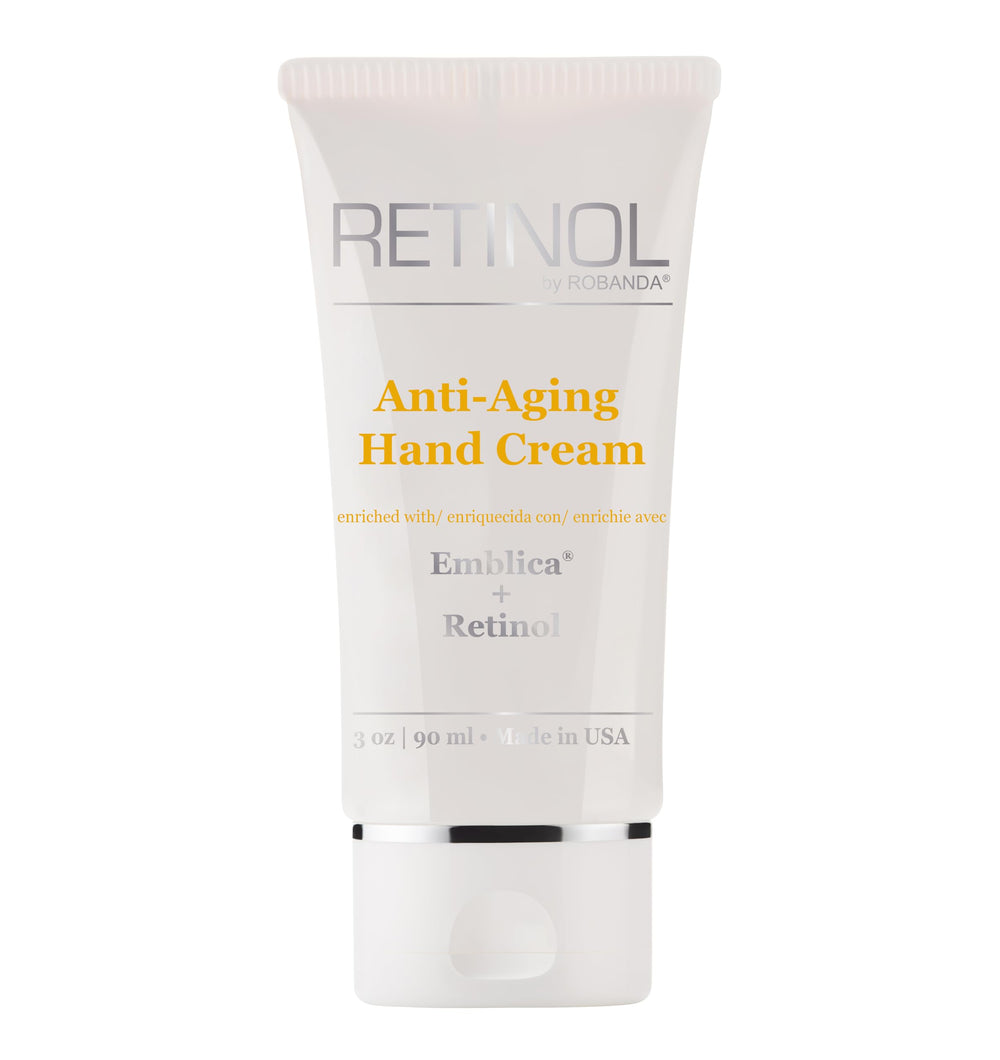Robanda retinol para manos en dispensador, hidratación duradera.