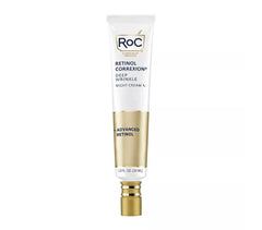 Flacon RoC Retinol Correxion avec texture crème hydratante et éclat réchauffé.