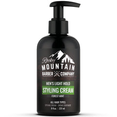 Rocky Mountain Barber Company crema de peinado, aplicación con una mano para estilo rápido.