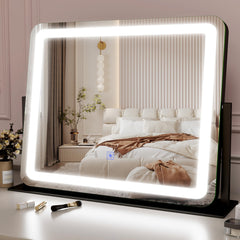ROLOVE espejo de tocador con luz LED enfocado en el rostro para maquillaje preciso.
