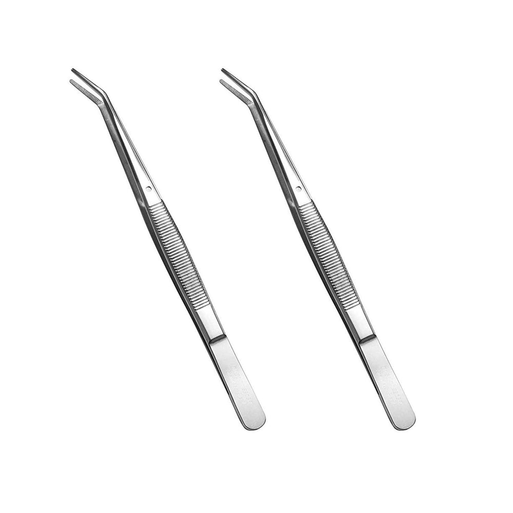 Pinzas Rolybag de acero inoxidable con punta curvada y dentada, ideales para costura.