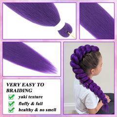 Rootoo pelo morado para cosplay, trenzas largas 26 pulgadas, opción versátil para eventos.