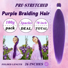 Rootoo pelo morado preestirado facilita aplicación rápida y trenzas limpias.
