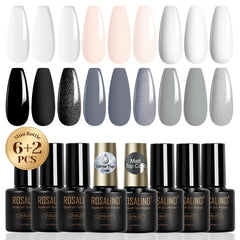 ROSALIND set de esmaltes gel negro y blanco, ideal para contrastes elegantes.