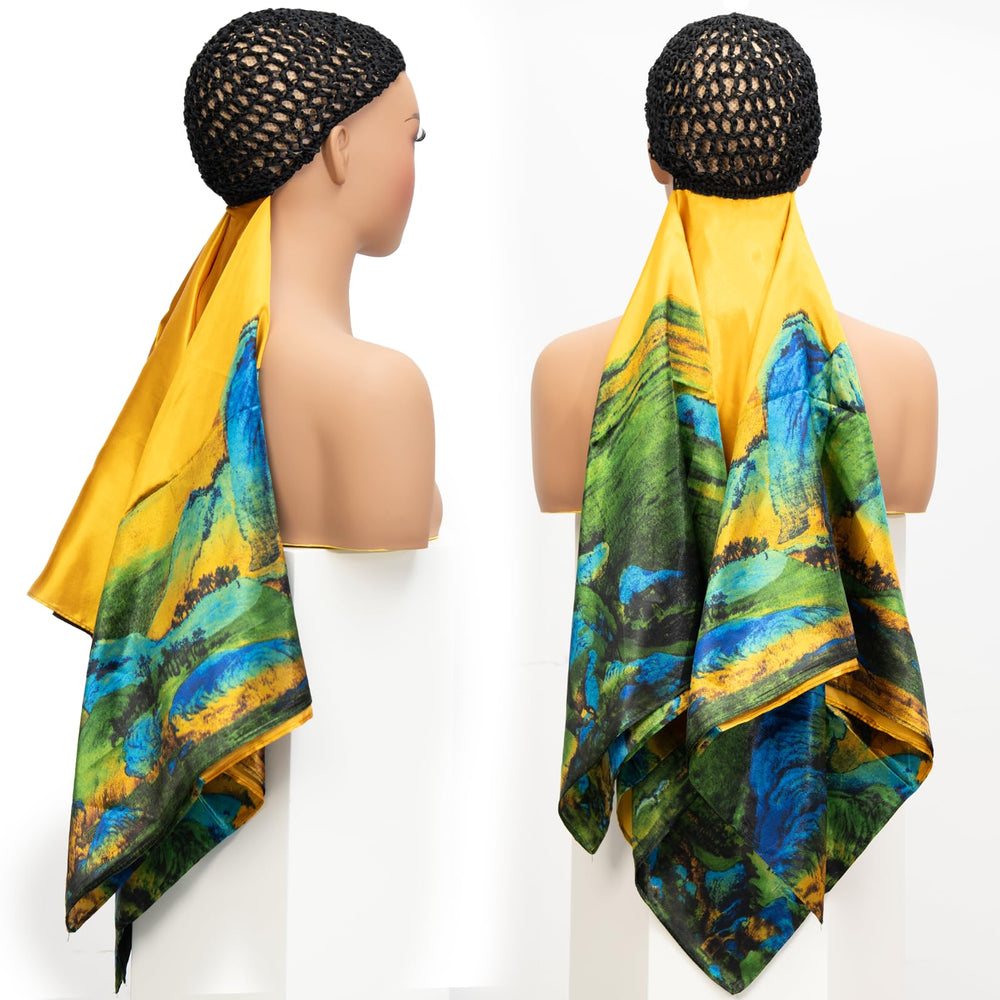 Gorro Rosebonny envuelto con pañuelo para cuidado suave del cabello sin calor.