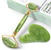 ROSELYNBOUTIQUE gua sha herramienta rostro verde para estimular la circulación y drenaje.