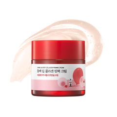 ROUND LAB Camellia Deep Collagen Firming Cream en frasco, mejora elasticidad y sensación suave.