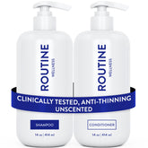 Routine Wellness champú anti-caída botella: fortalecimiento capilar visible.