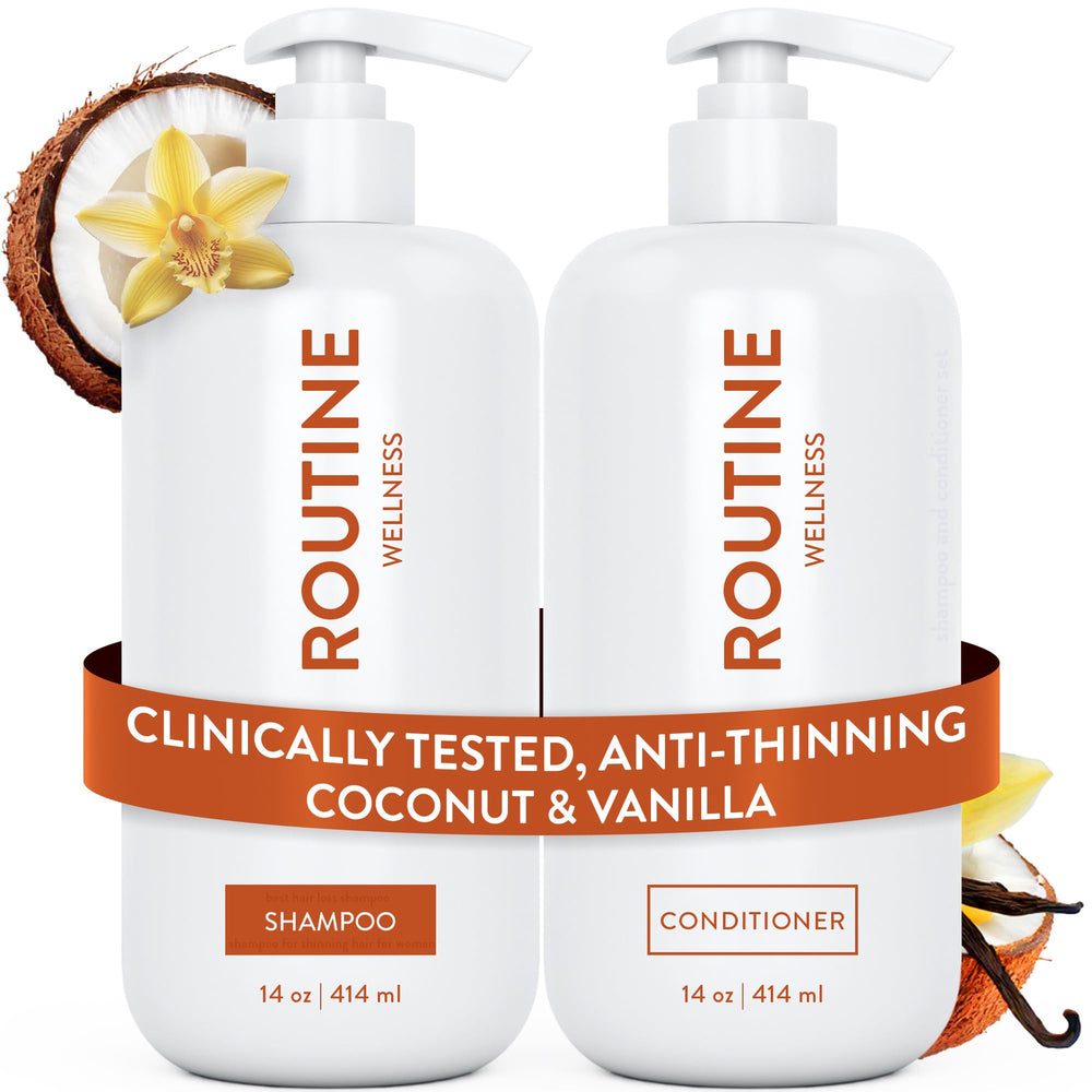 Routine Wellness shampoo botella mostrando fortaleza capilar y volumen potencial
