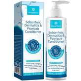 Roycederm acondicionador Dermatitis-Seborreica, botella visible y cuidado suave del cuero cabelludo.