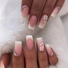 RTKHFZE uñas postizas cuadradas medianas, acabado brillante y uso diario