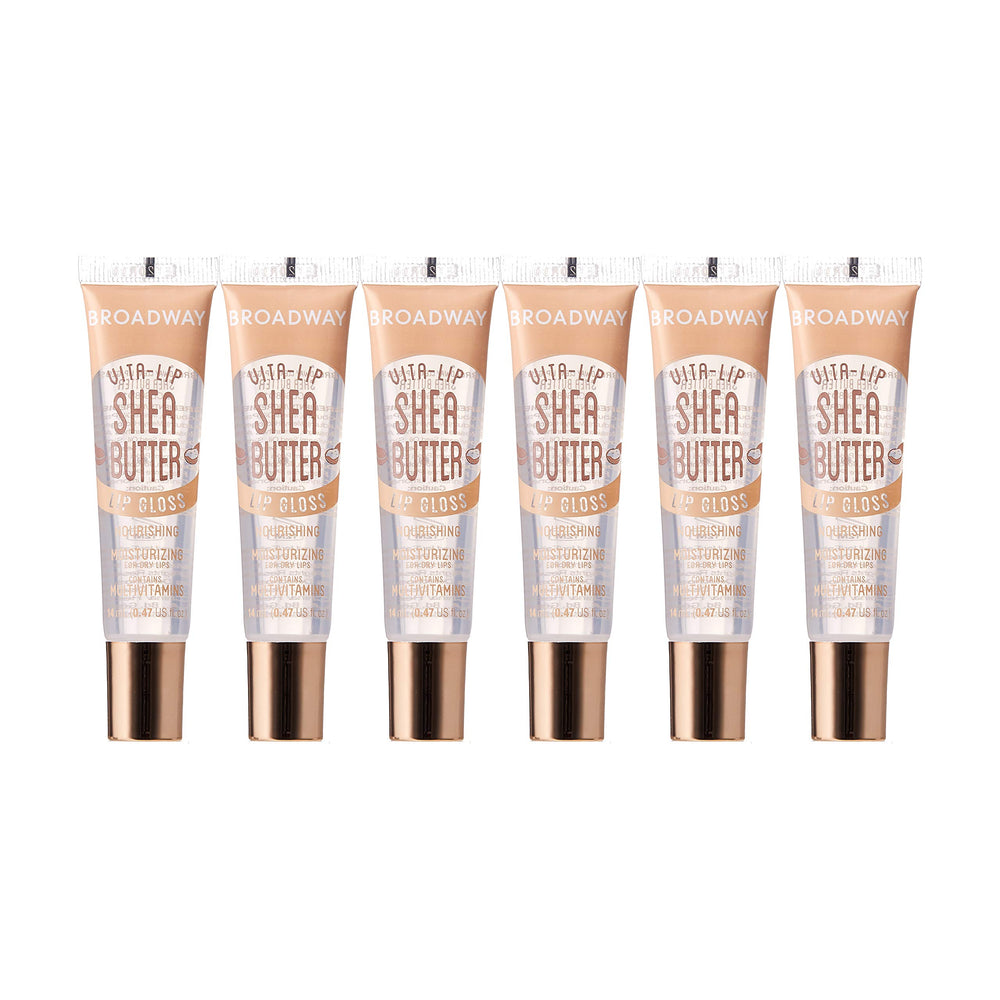 Ruby Kisses Broadway Vita-Lip botella con aplicador para un brillo suave.