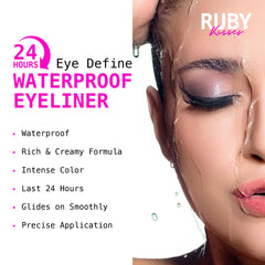 Ruby Kisses delineador resistente al agua mantiene color todo el día.