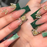 RUOKEXIN uñas pegables con punta verde, estilo elegante para uso diario.