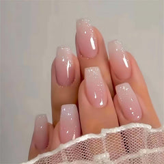RUOKEXIN uñas postizas rosadas con ombre, acabado brillante y elegante.