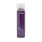 RUSK Deepshine PlatinumX hairspray: secado rápido para brillo duradero y fijación.