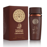 SAADAH Ashad Chocolate, botella frontal, presencia elegante y masculina.