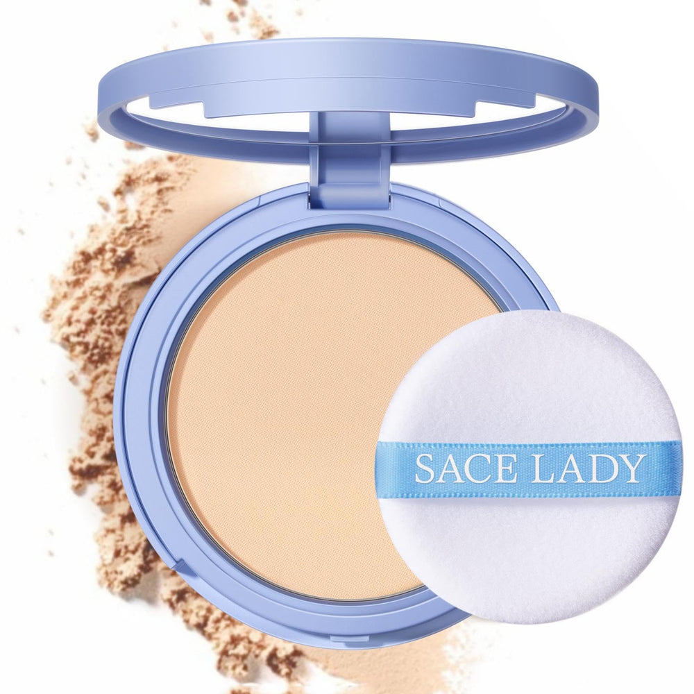 SACE LADY Polvo facial compacto: empaque y aplicación para un acabado mate suave.
