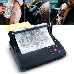 Sacnahe copiadora de tatuaje muestra prueba de diseño con transferencia suave.
