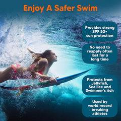 Resistente al agua, Safe Sea mantiene la protección durante chapuzones.