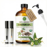 SAHAK castor oil bottle with pump for mess-free application and lasting moisture.