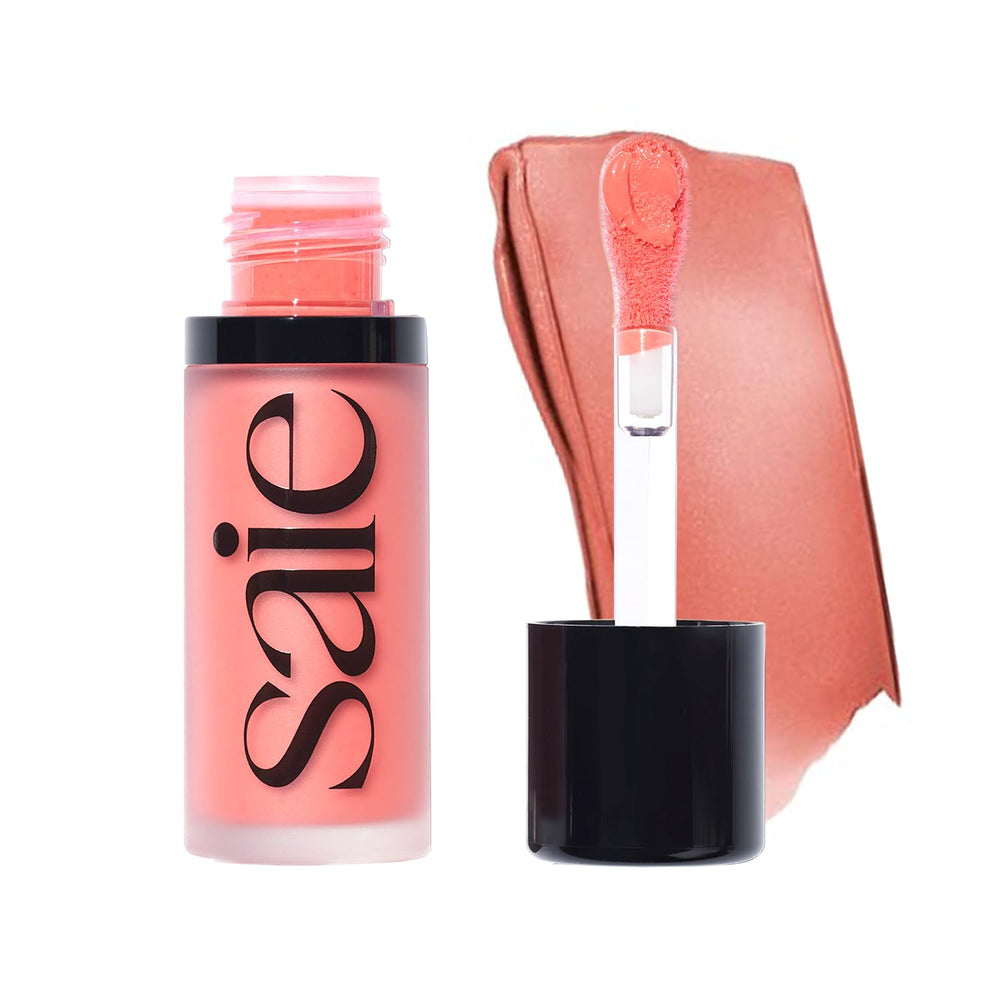 Saie Dew Liquid Blush con aplicador grueso para una aplicación precisa y suave.