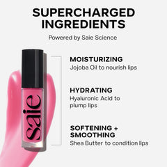 Saie Glossybounce peony swatch highlighting soft, glossy color.