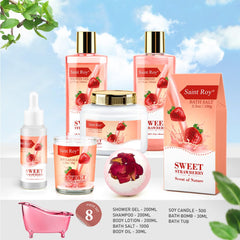 Gel-douche Saint Roy: parfum fraise revitalisant.