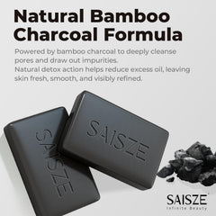 SAISZE Jabón de carbón activado: proceso artesanal y espuma cremosa.