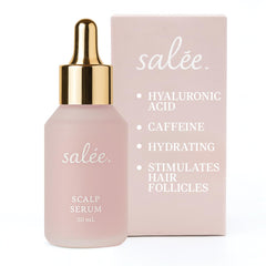 Salee Serum seco para cuero cabelludo, botella visible para hidratación suave.