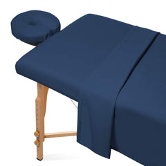 Sábana plana Saloniture de microfibra azul marino para mesa de masaje, tapa amplia