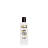 SalonPro champú removedor de residuos de pegamento, envase delantero, brillo natural potencializado.