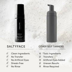 SALTYFACE Espuma Bronceadora: tono medio universal para piel clara a oscura.