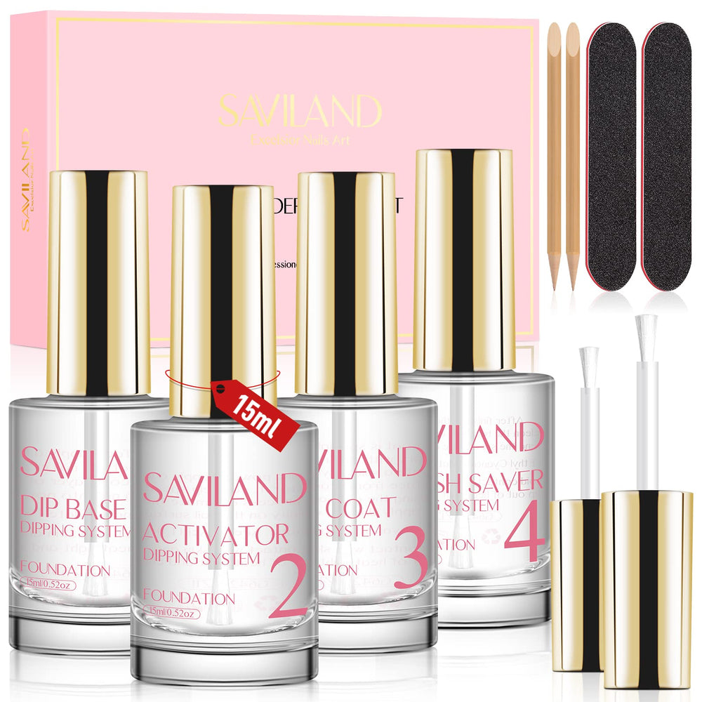 SAVILAND conjunto líquido para inmersión de 15 ml, base y capa superior para brillo.