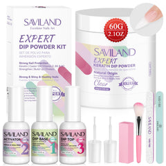 SAVILAND polvo dip transparente 60 g, acabado suave y duradero para uñas naturales.