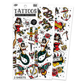 Savvi: tatuajes temporales americanos en la caja, ideal para fiestas y estilo.