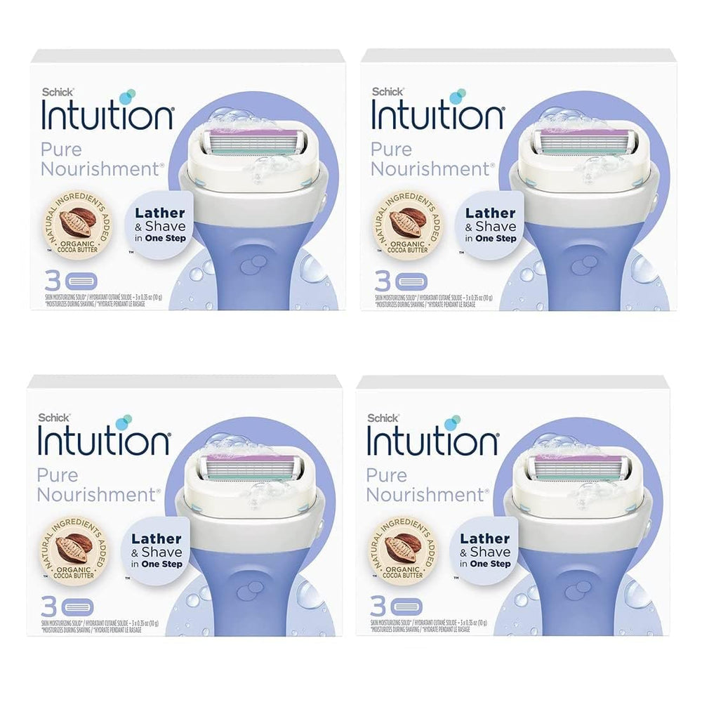Schick Intuition Pure Nourishment avec barre hydratante au cacao biologique pour une douceur pendant le rasage.