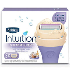 Schick Intuition Pure Nourishment Coconut, tres cartuchos, afeitado cómodo sin crema de afeitar