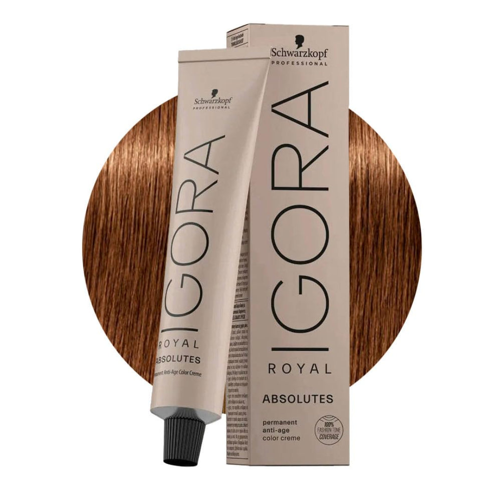 Schwarzkopf Igora Royal Absolutes color 7-60, rubio medio chocolate natural, cobertura canas.