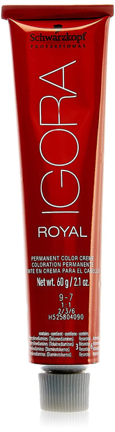 Schwarzkopf Professional Igora Royal crema color 9-7 cobre muy claro para cobertura duradera.