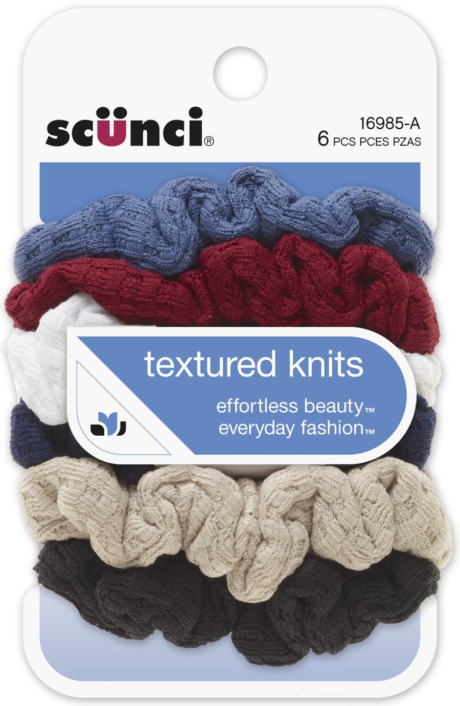 Scunci Effortless Beauty Mini Gofrados Twisters para recoger el cabello fácilmente sin dañarlo.