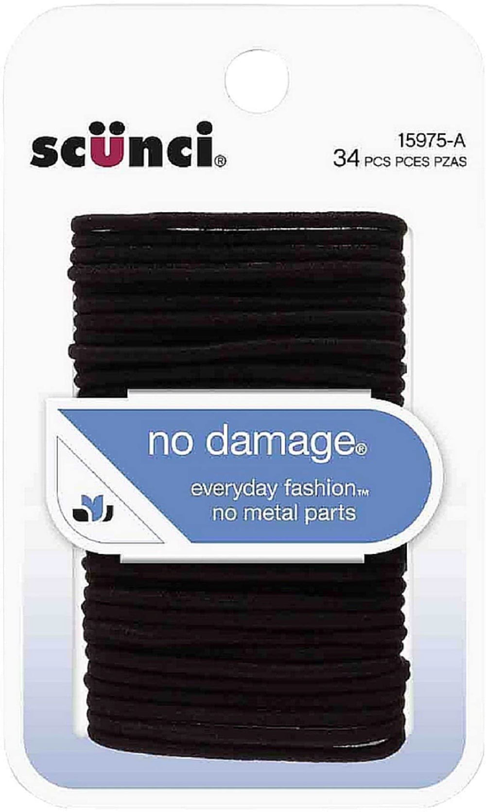 Lazo Scunci sin daño para cabello fino, negro, 34 unidades, uso diario.