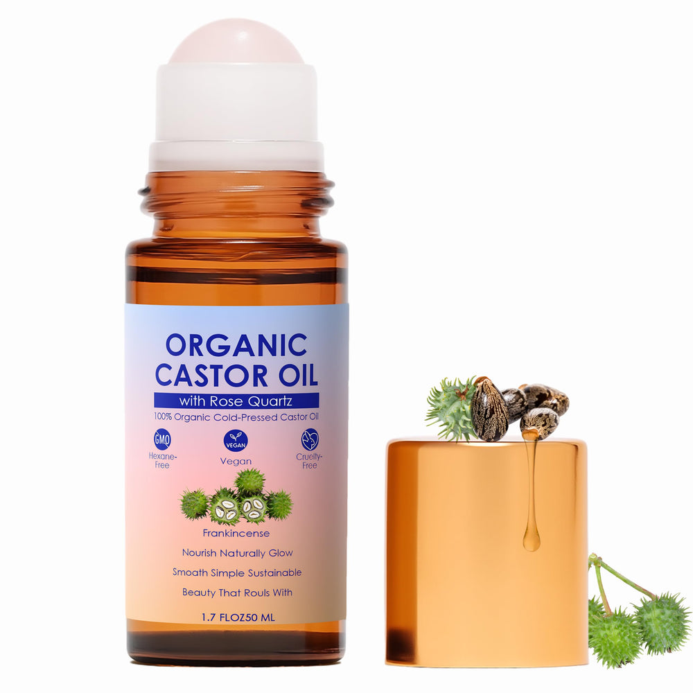 SDXJIOGE aceite de ricino orgánico con rodillo de cuarzo rosa para piel suave