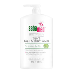 Sebamed Olive: jabón para rostro y cuerpo con bomba, cuidado suave para piel sensible.
